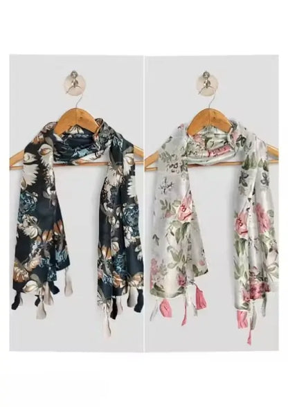 Pair of Ekom printed chiffon stoles, unisex stylish scarves in vibrant patterns, perfect for accessorizing any outfit.