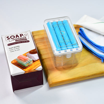 Wukusy 6296 2-in-1 portable soap dish with roller and drain holes, multifunctional soap holder for home, kitchen, and bathroom.