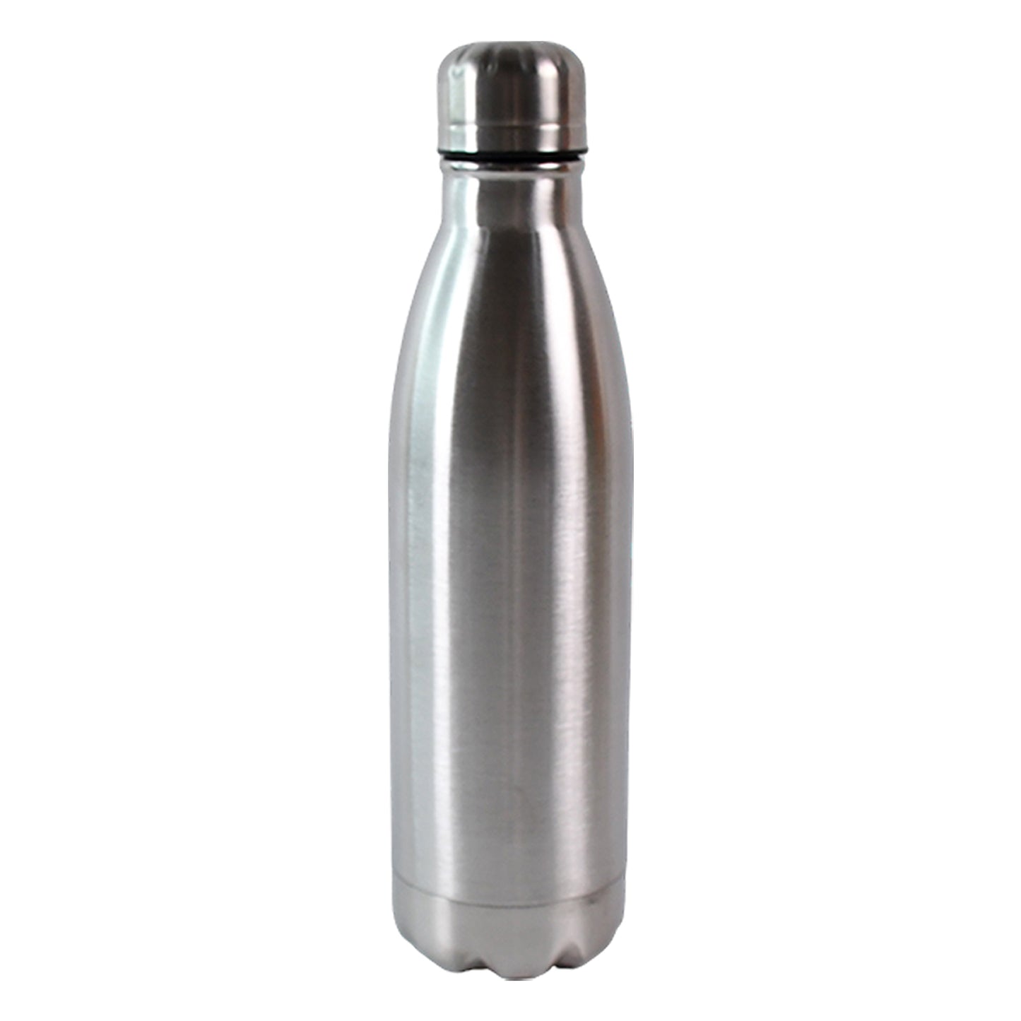 Silver stainless steel water bottle by Wukusy, 500ml capacity, sleek design with a secure screw-on lid and durable construction.