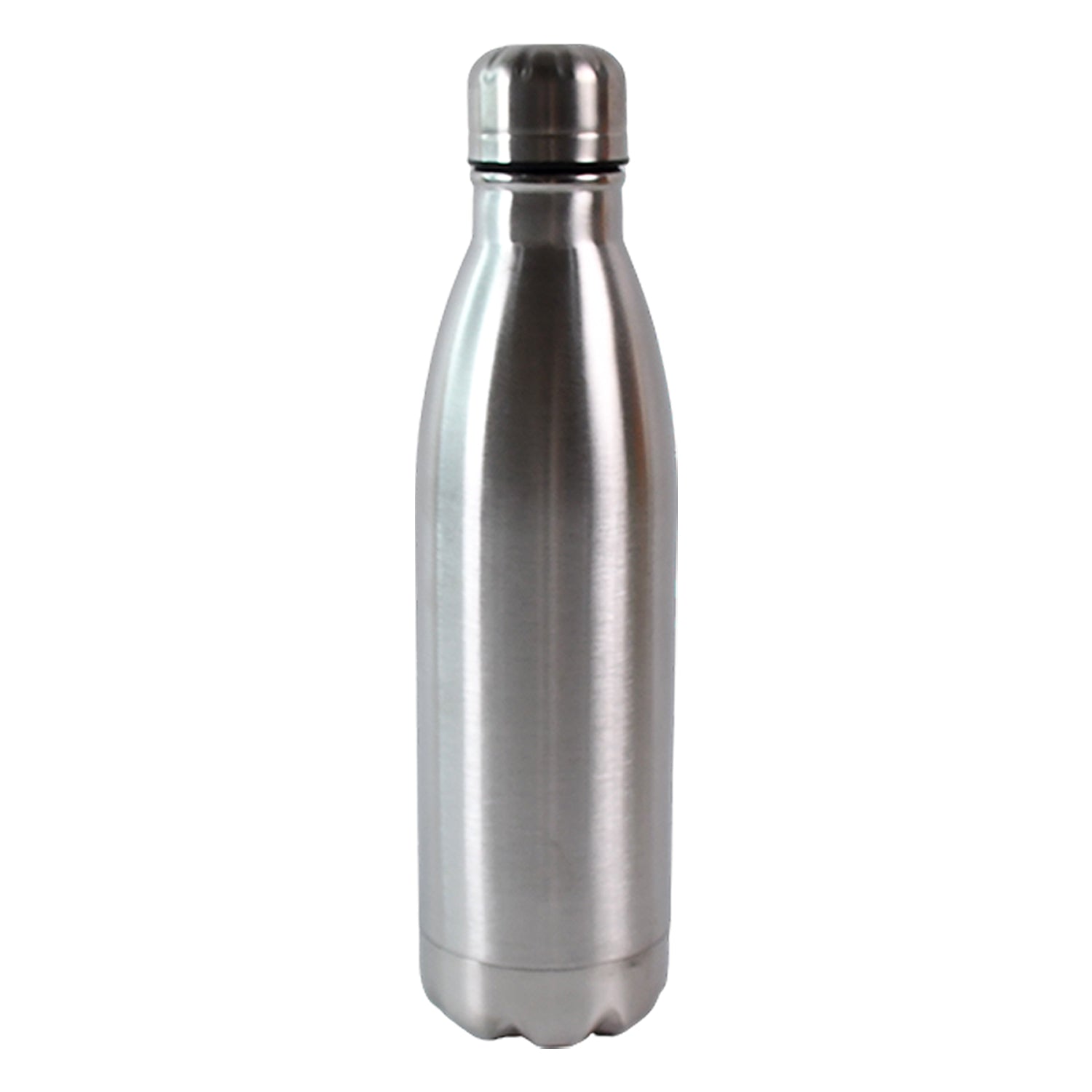 Silver stainless steel water bottle by Wukusy, 500ml capacity, sleek design with a secure screw-on lid and durable construction.