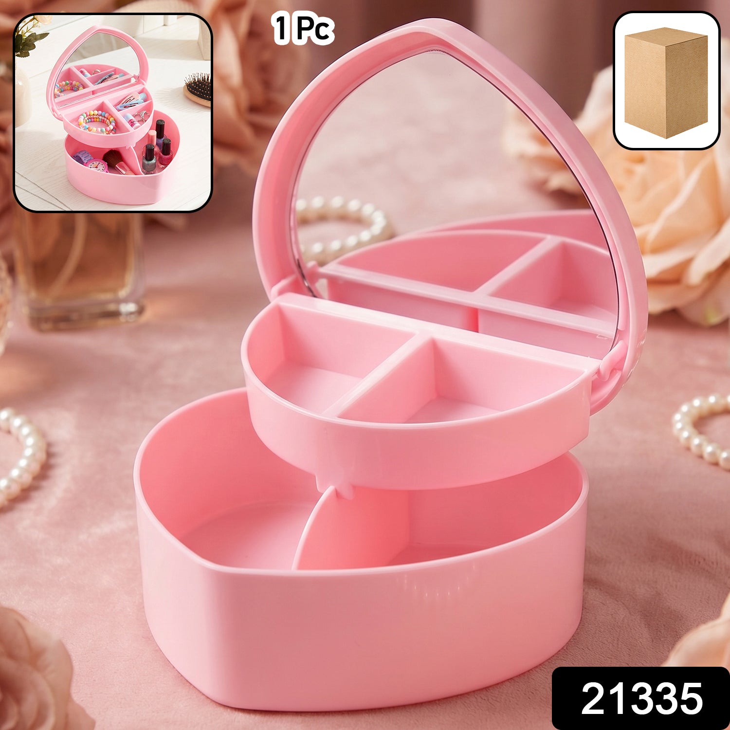 Wukusy multipurpose makeup storage box with mirror, clear plastic container for organizing cosmetics and beauty tools