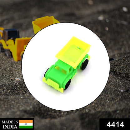 Wukusy 4414 Dumper Truck Toy with bright yellow body and black wheels, designed for children and outdoor play.