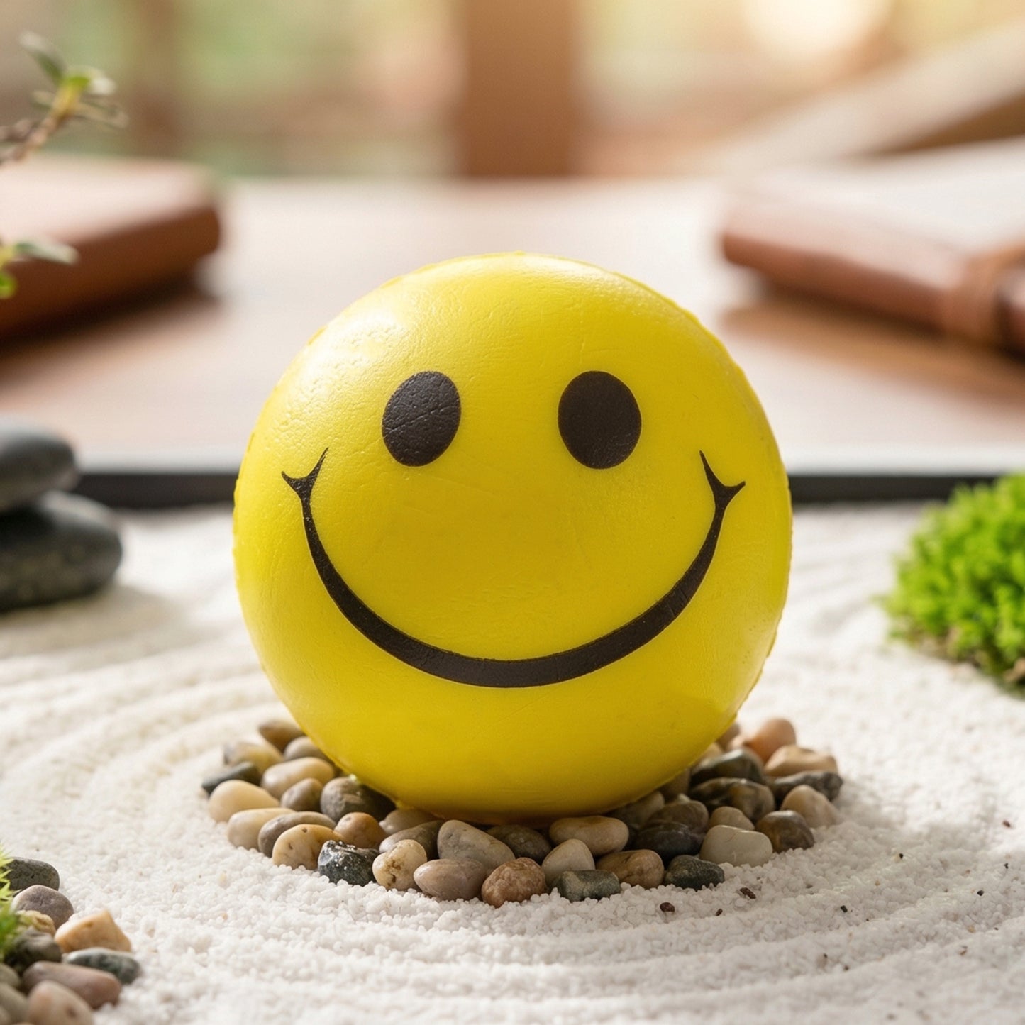 Soft foam Smiley toy ball by Wukusy, bright yellow with a cheerful smiley face, perfect for children’s play and sensory fun