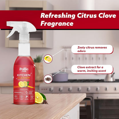 Wukusy Pollic Kadam concentrated kitchen surface cleaner refill kit with spray bottle for cleaning countertops and surfaces.