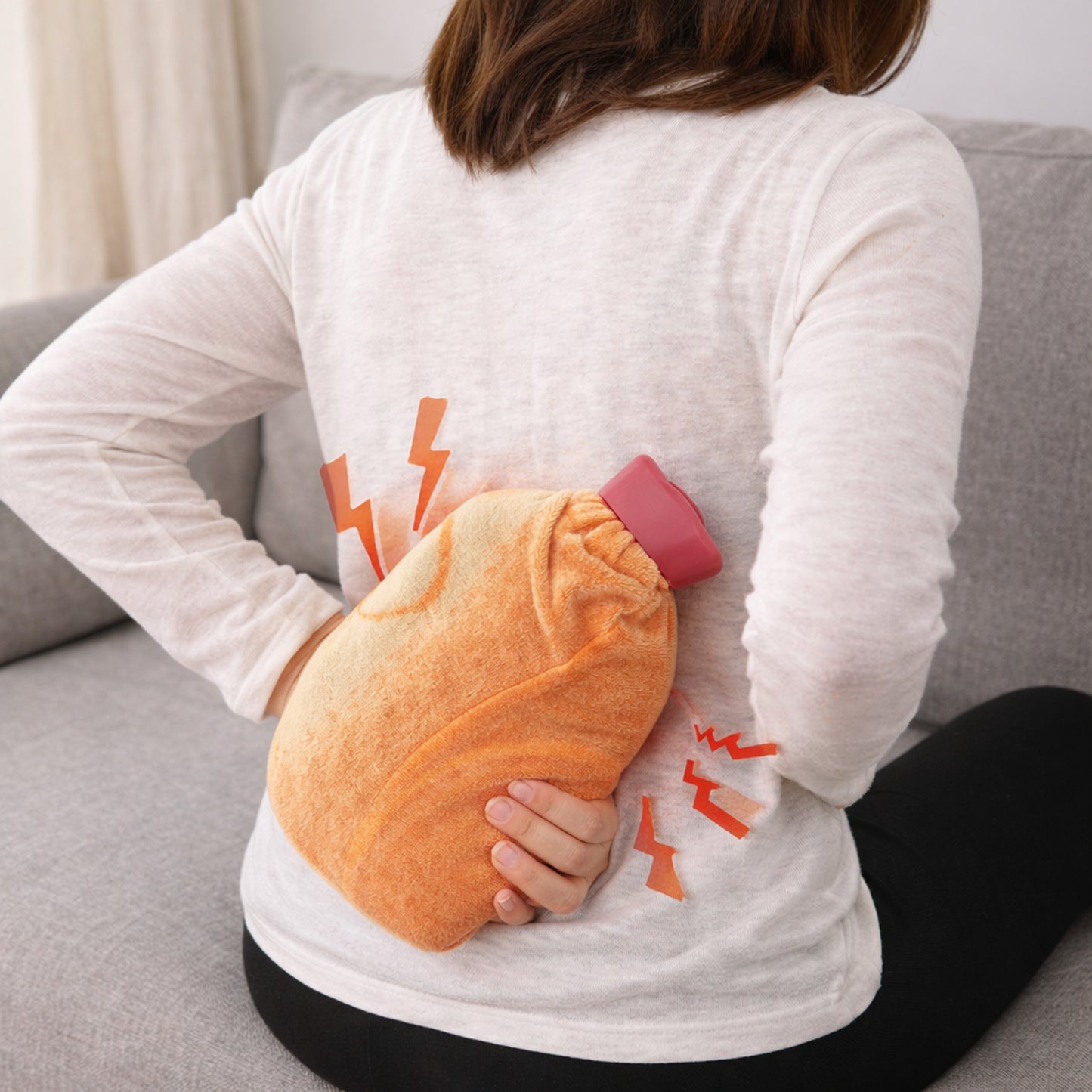 Wukusy reusable hot water bag with soft fabric cover, flexible rubber body for soothing warmth and comfort.