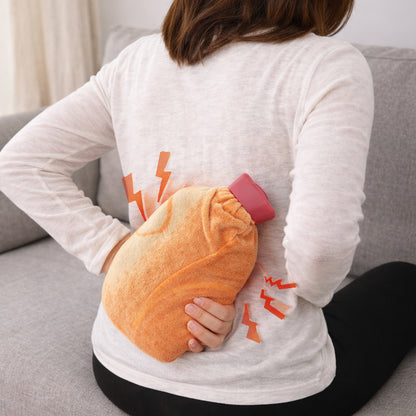 Wukusy reusable hot water bag with soft fabric cover, flexible rubber body for soothing warmth and comfort.