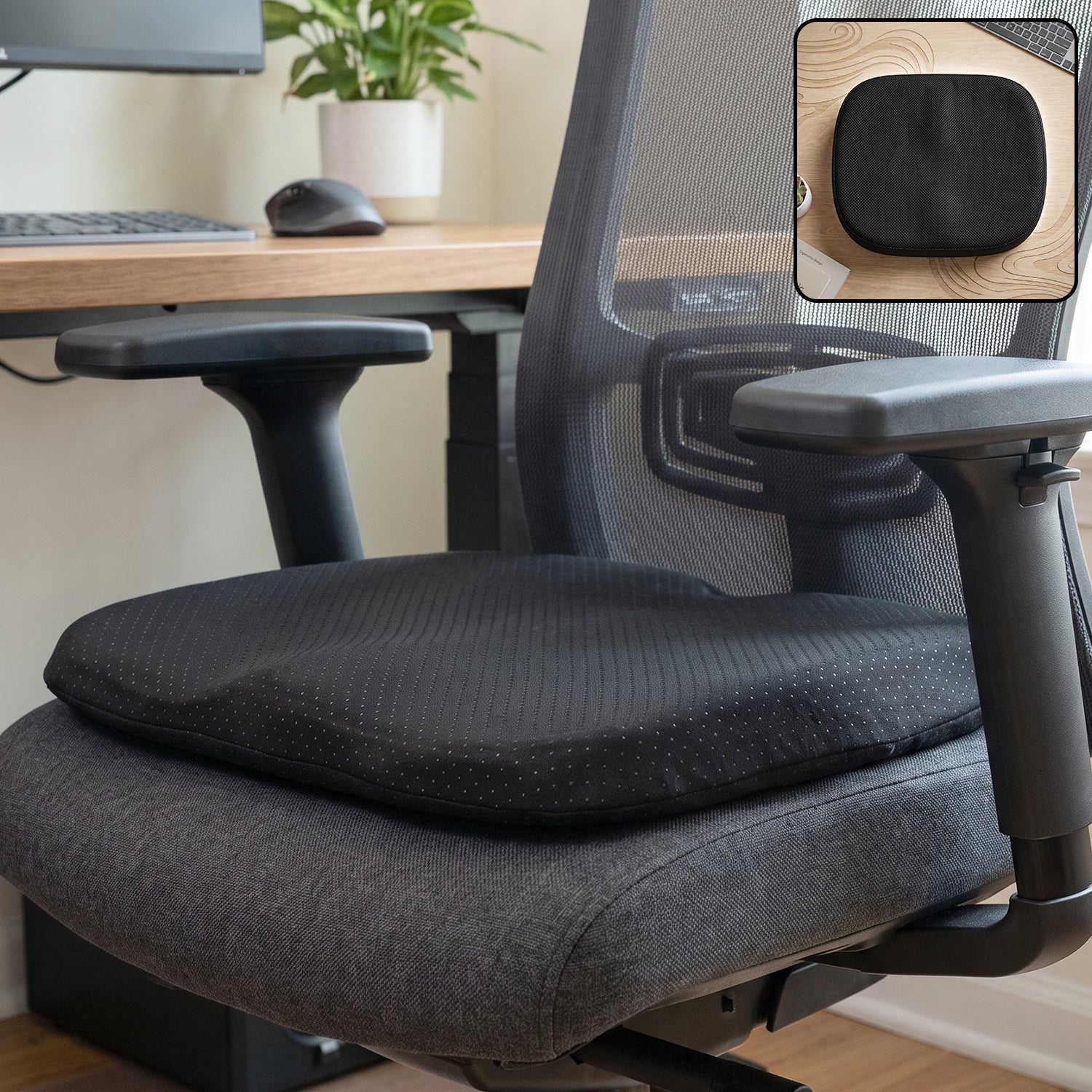 Wukusy ergonomic egg-shaped memory foam seat cushion on an office chair for added comfort and support.