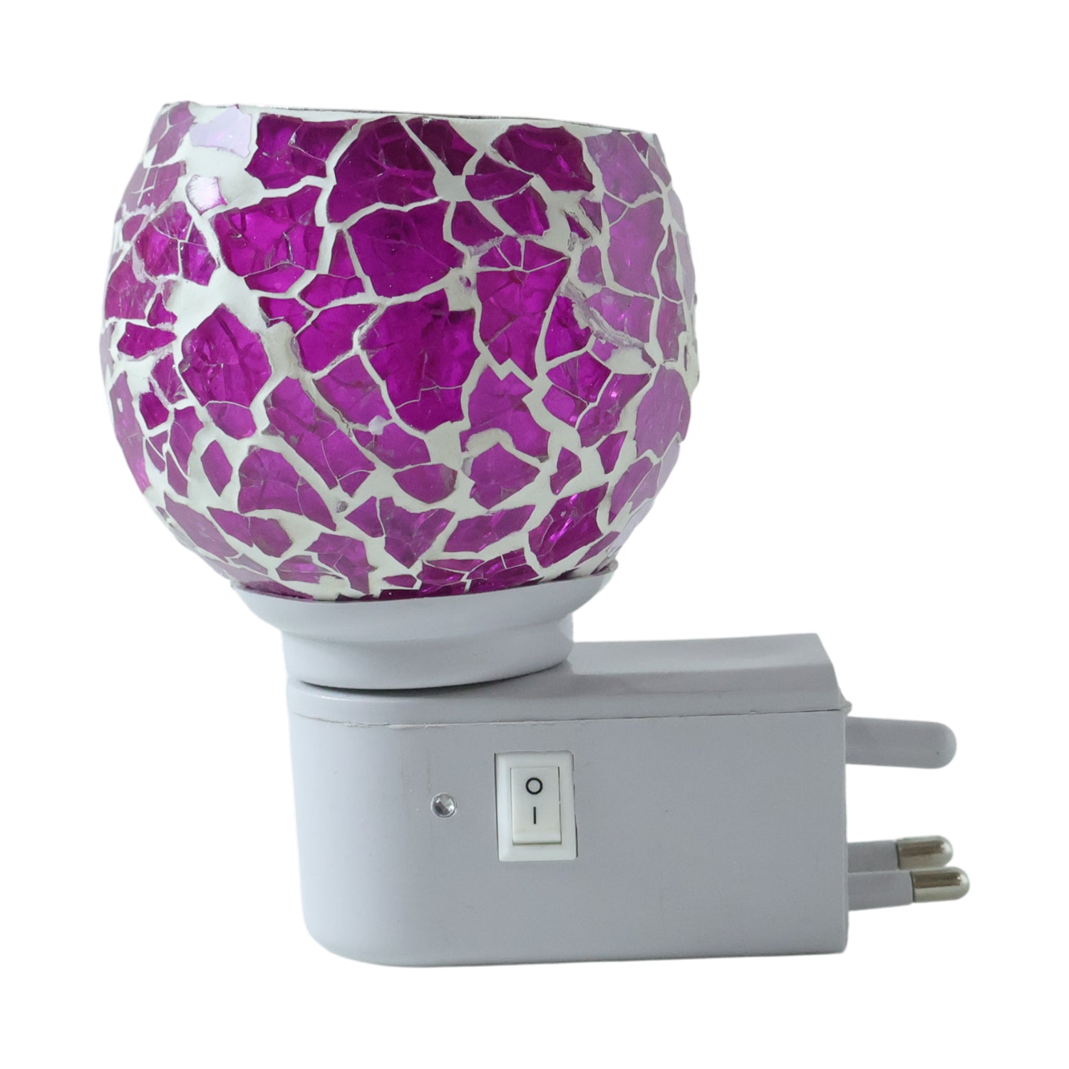 Wukusy premium plug-in mosaic glass aroma diffuser night lamp showing colorful mosaic glass design and soft lighting.