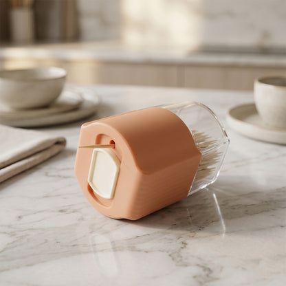 Wukusy automatic toothpick dispenser box set on dining table, pop-up holder with multiple toothpicks for convenient use