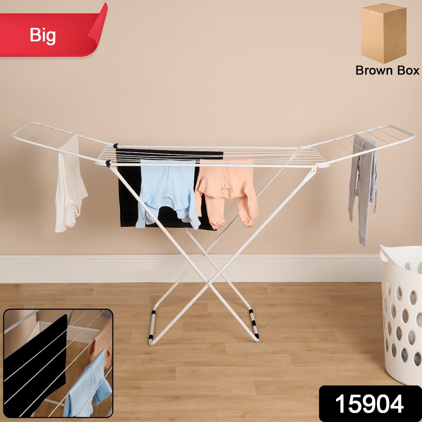 Wukusy big foldable butterfly clothes drying stand with wide wings for outdoor and indoor laundry drying.