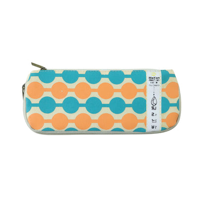 Multi-color geometric printed pencil pouch by Wukusy, compact storage case with vibrant patterns and multiple compartments for stationery.