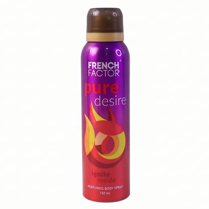 Wukusy French Factor Pure Desire perfumed body spray bottle, 150ml, with elegant packaging and floral scent accents.