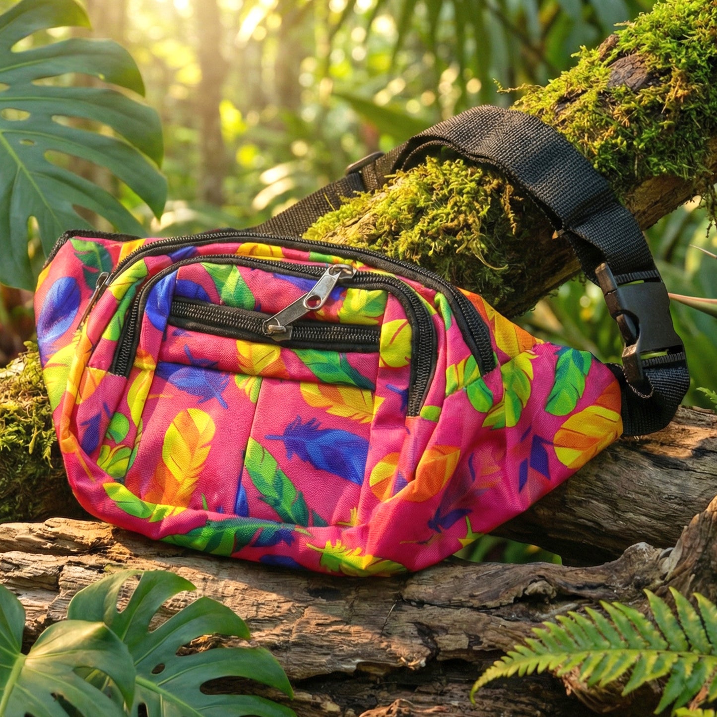 Wukusy stylish printed waist bag with adjustable strap, featuring vibrant pattern and compact design for everyday use.