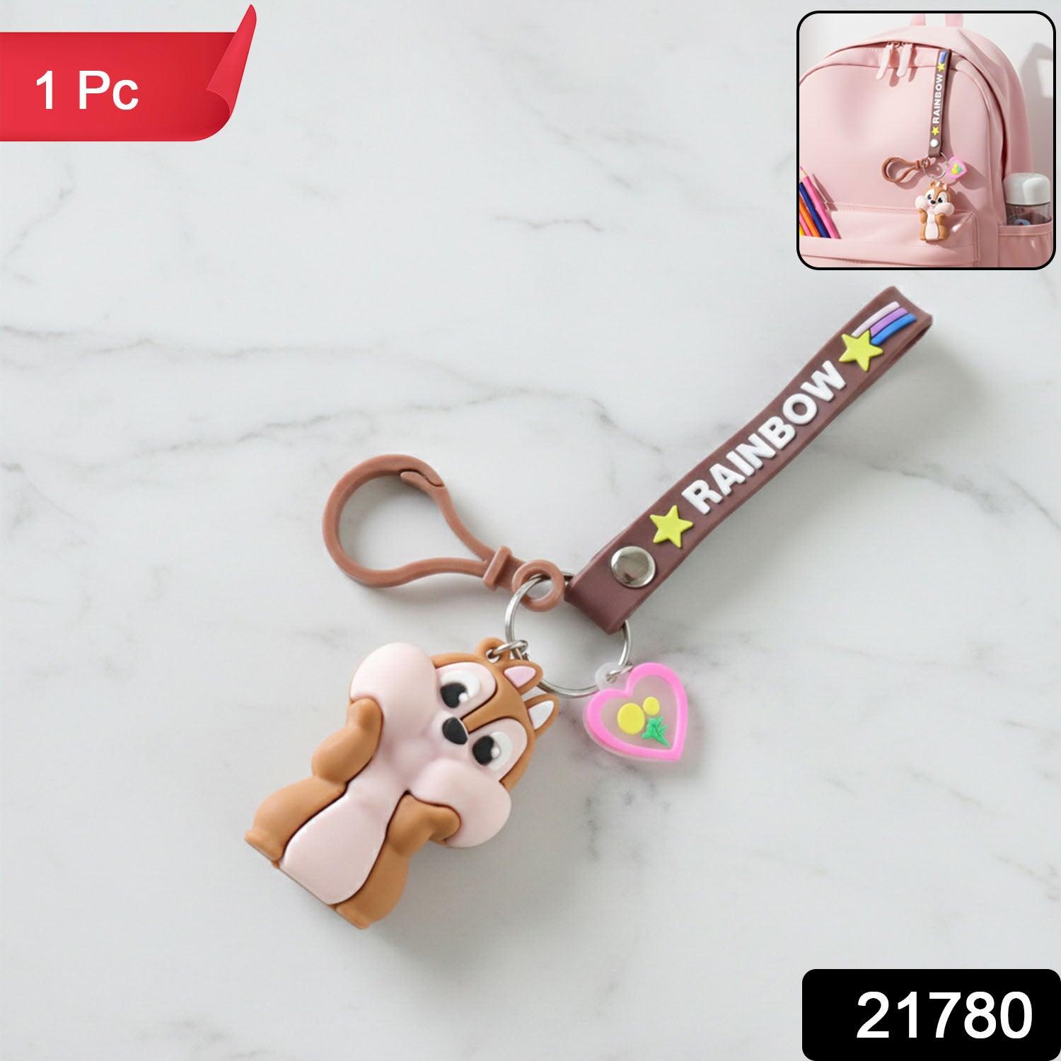 Cute cartoon animal silicone keychain with rainbow strap by Wukusy, featuring a colorful animal design on a keyring.