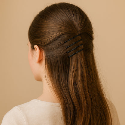 Set of 36 small black Wukusy hair bobby pins with smooth finish, ideal for securing and styling hair.