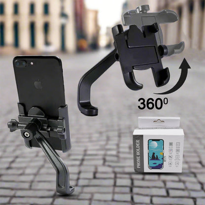 Wukusy full metal body bike scooty mobile holder stand with 360-degree rotation, suitable for all smartphones, bicycle and motorcycle use