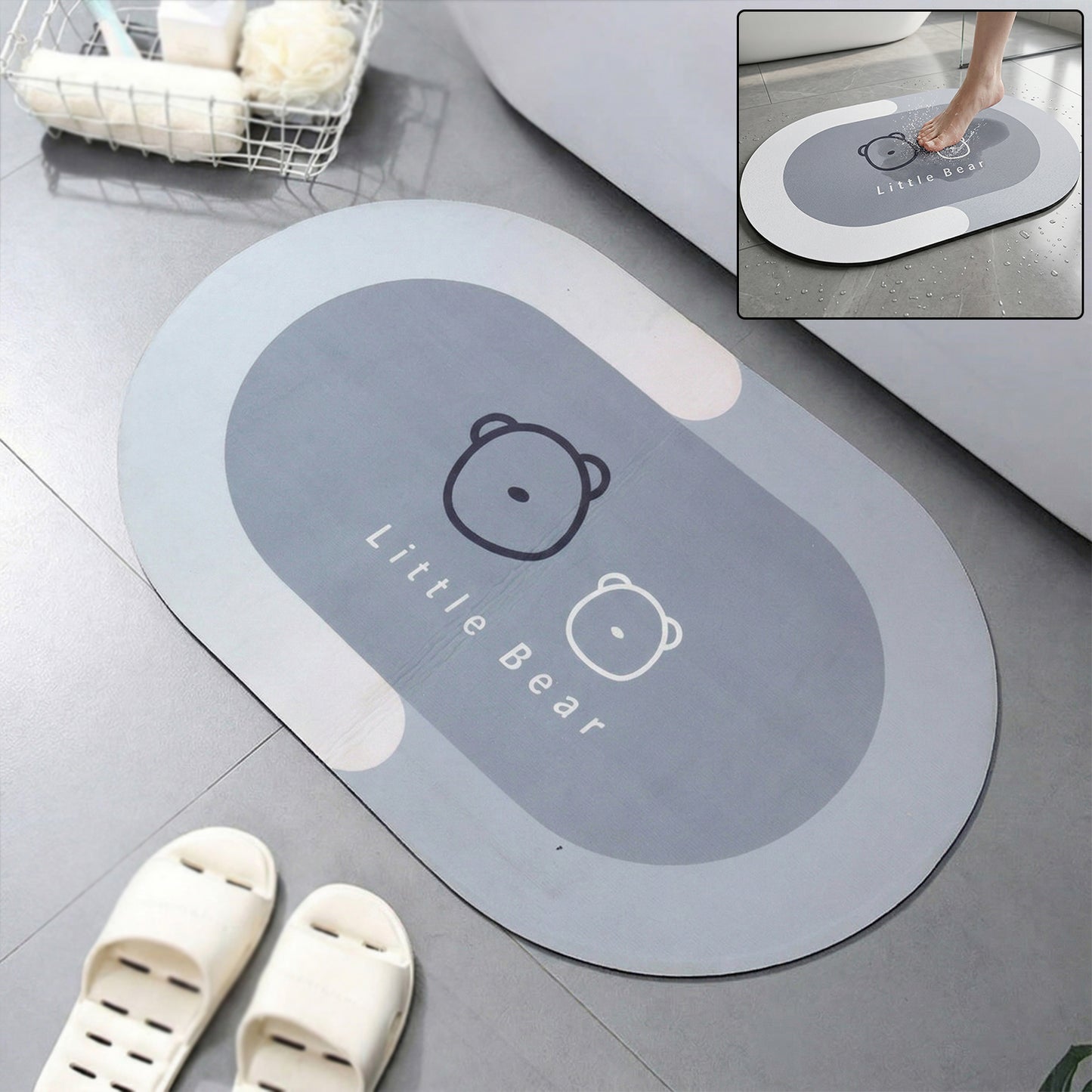 Wukusy anti-slip quick-dry bathroom floor mat in blue, 89x59 cm, with textured surface for safety and quick drying