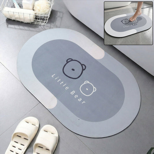 Wukusy anti-slip quick-dry bathroom floor mat in blue, 89x59 cm, with textured surface for safety and quick drying