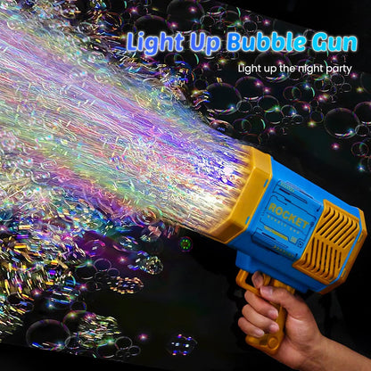 Wukusy 17923 bubble gun toy with 69 holes, rechargeable, large rocket design, ideal for kids and adults, bubble blower fun.