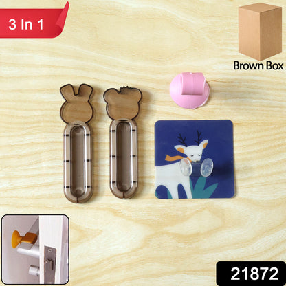 Wukusy 3-in-1 cartoon animal door stopper set featuring colorful plush animal designs for child-proofing doors.