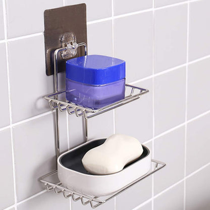 Wukusy kitchen bathroom soap storage rack with two hooks, mounted on wall, made of durable material for organizing soaps and accessories