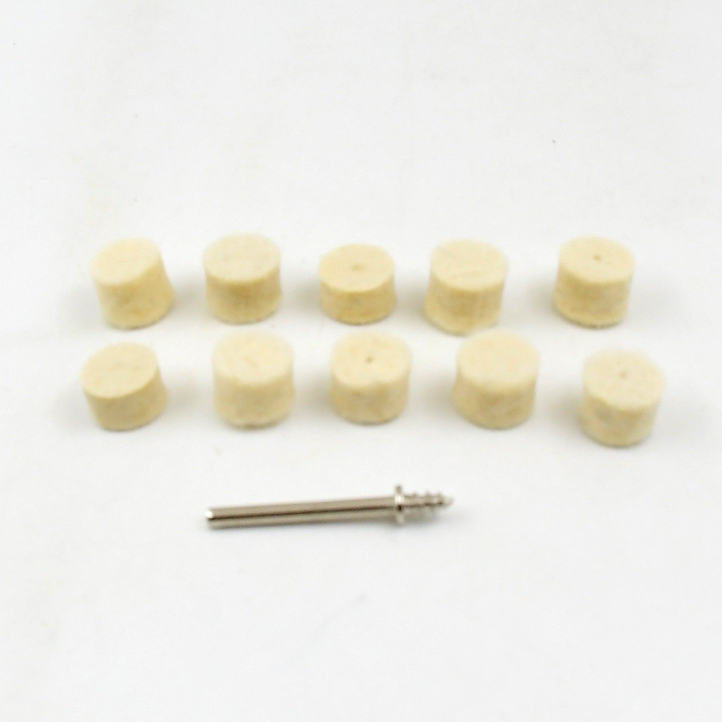 Wukusy Rotary Tool Accessory Wool Felt Polishing Pad set with 11 soft felt pads for polishing and finishing hardware projects.