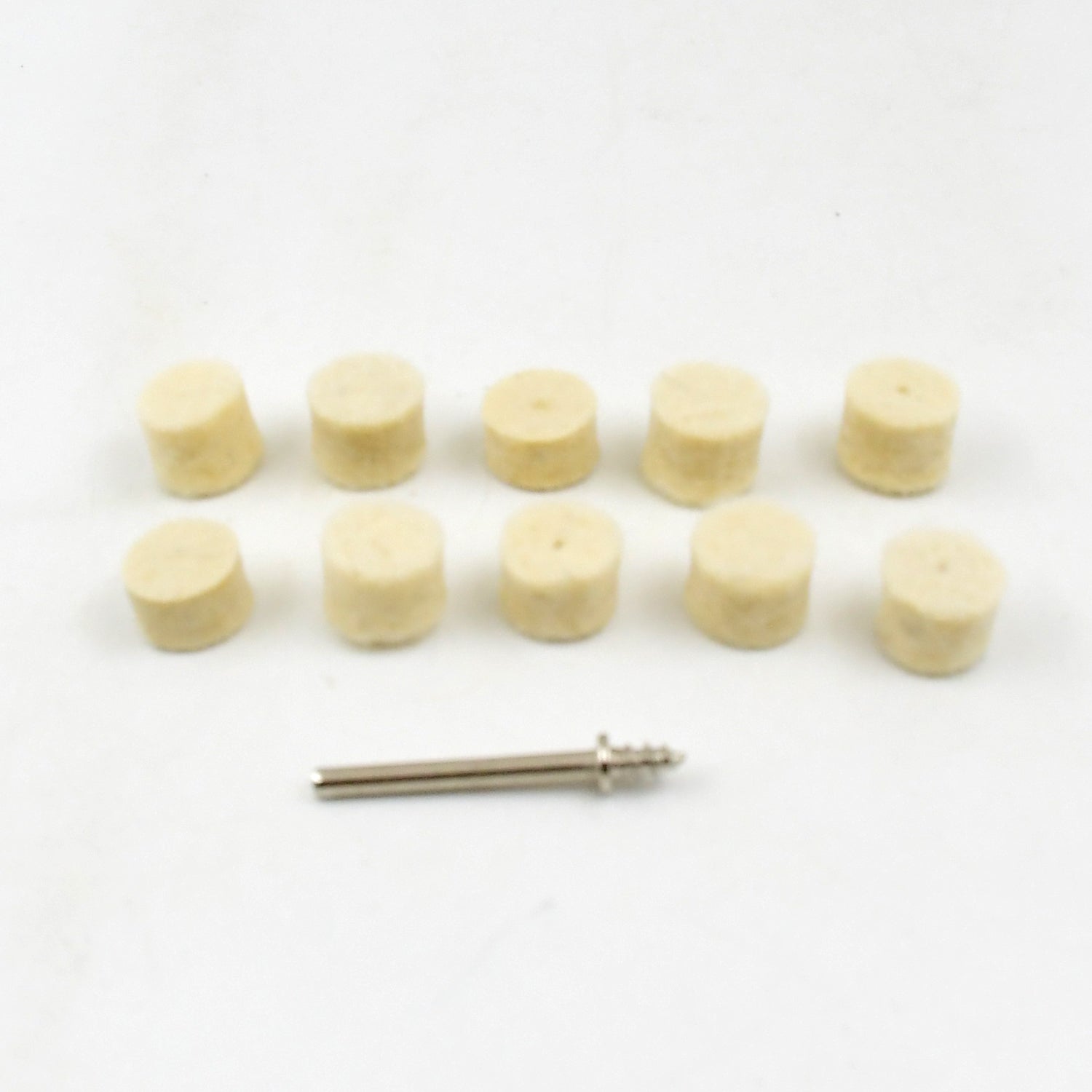 Wukusy Rotary Tool Accessory Wool Felt Polishing Pad set with 11 soft felt pads for polishing and finishing hardware projects.