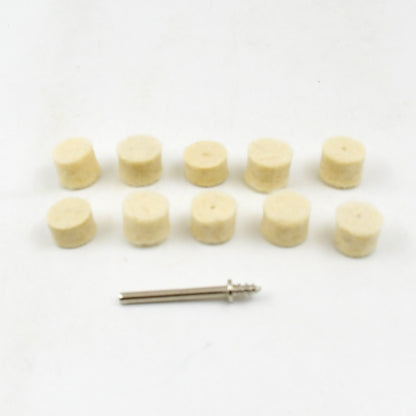 Wukusy Rotary Tool Accessory Wool Felt Polishing Pad set with 11 soft felt pads for polishing and finishing hardware projects.