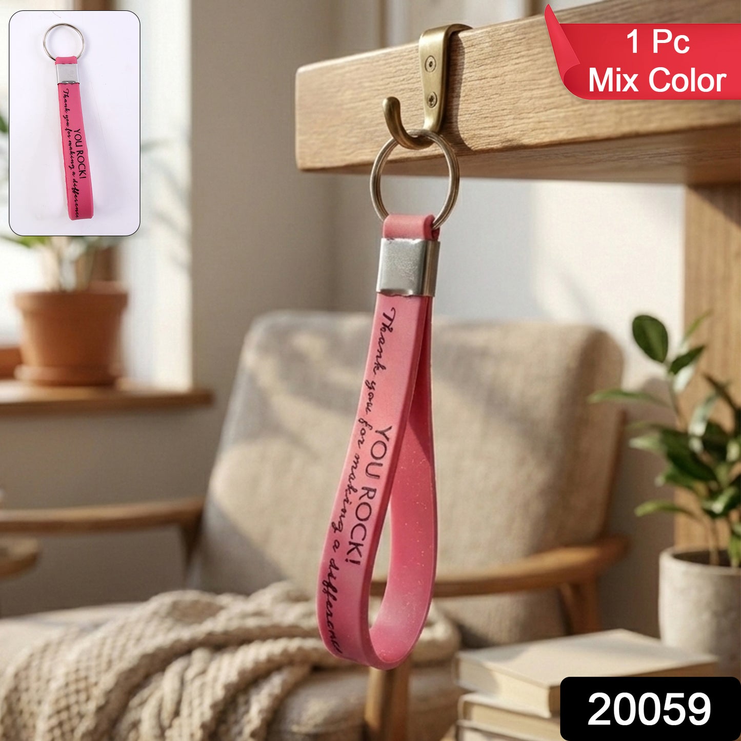 Wukusy motivational silicone wrist strap keychain in mixed colors, featuring inspirational text on a durable silicone band.