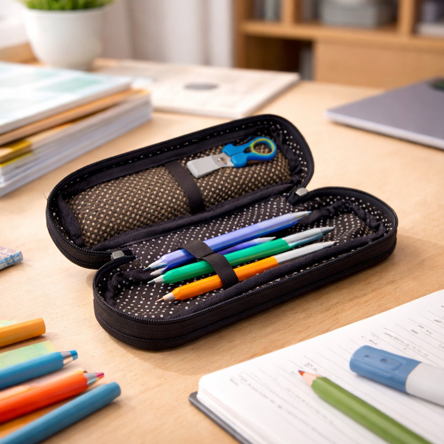 Wukusy premium fabric zipper pencil pouch in vibrant colors with a spacious interior and durable zipper closure.