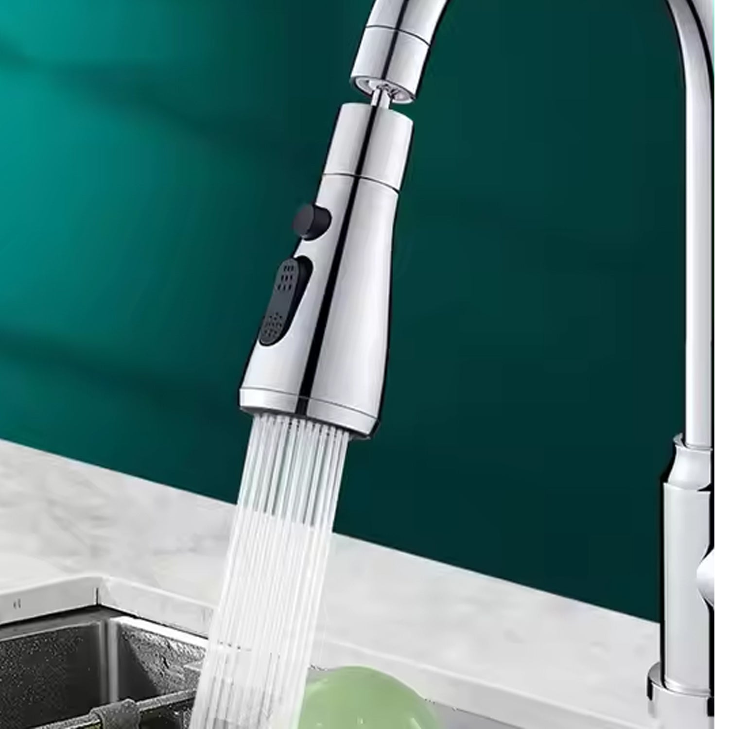 Wukusy kitchen faucet with 3-function pull-down sink sprayer and modern chrome finish, installed on a kitchen sink.