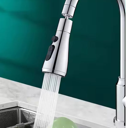 Wukusy kitchen faucet with 3-function pull-down sink sprayer and modern chrome finish, installed on a kitchen sink.