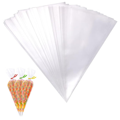 Set of 100 large disposable piping bags from Wukusy, shown filled with icing and ready for cake decorating.
