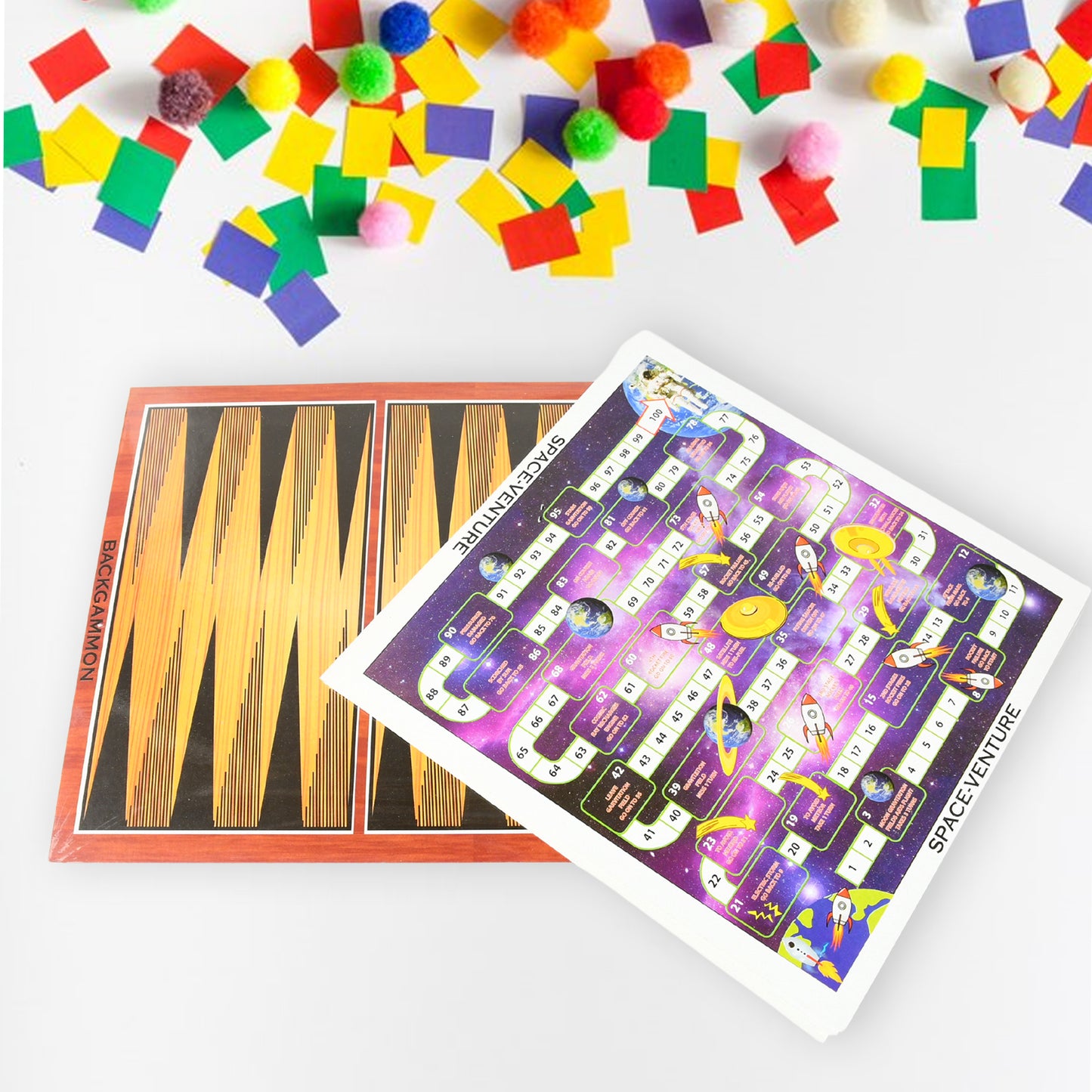 Wukusy 13-in-1 family board game set featuring chess, snakes and ladders, Ludo, tic-tac-toe, checkers, bingo, and more for kids