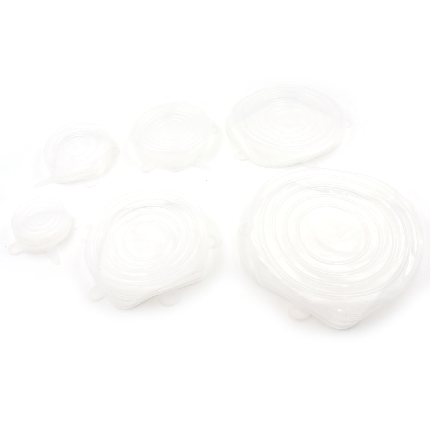 Six reusable stretchable food covers in assorted sizes from Wukusy, made of flexible, breathable material for food preservation.