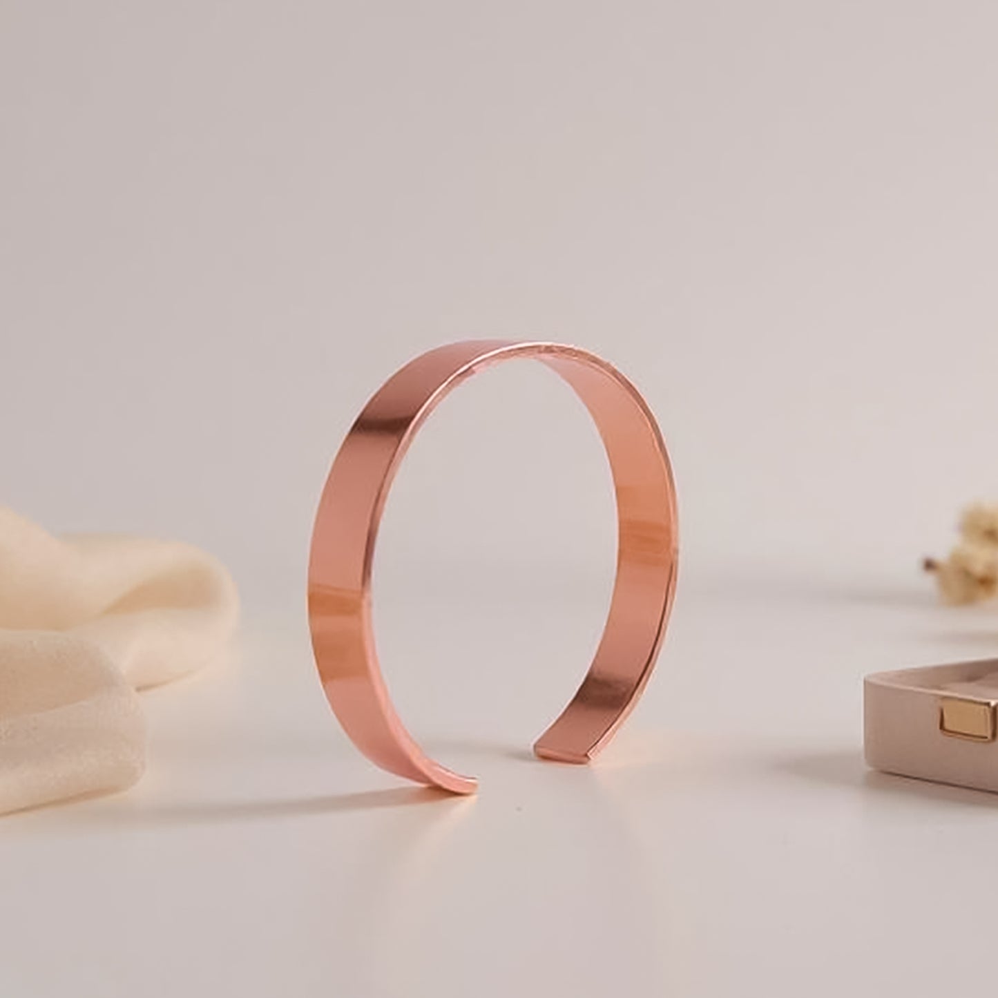 Elegant rose gold-plated open cuff bracelet by Wukusy featuring a sleek, minimalist design for fashion accessories.