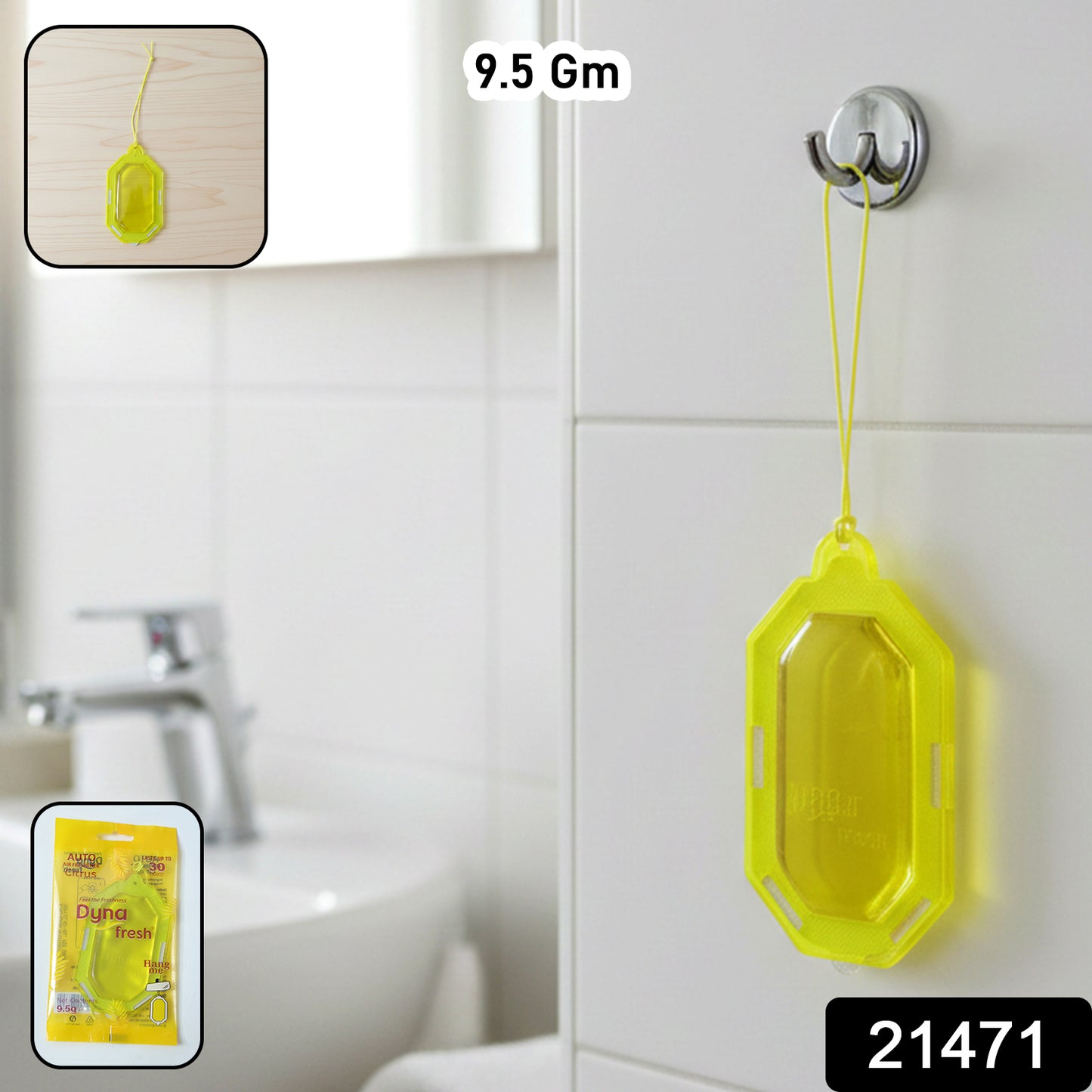 Wukusy citrus gel bathroom air freshener hanging gel in a 9.5g container, fresh citrus scent, designed to hang in bathrooms.