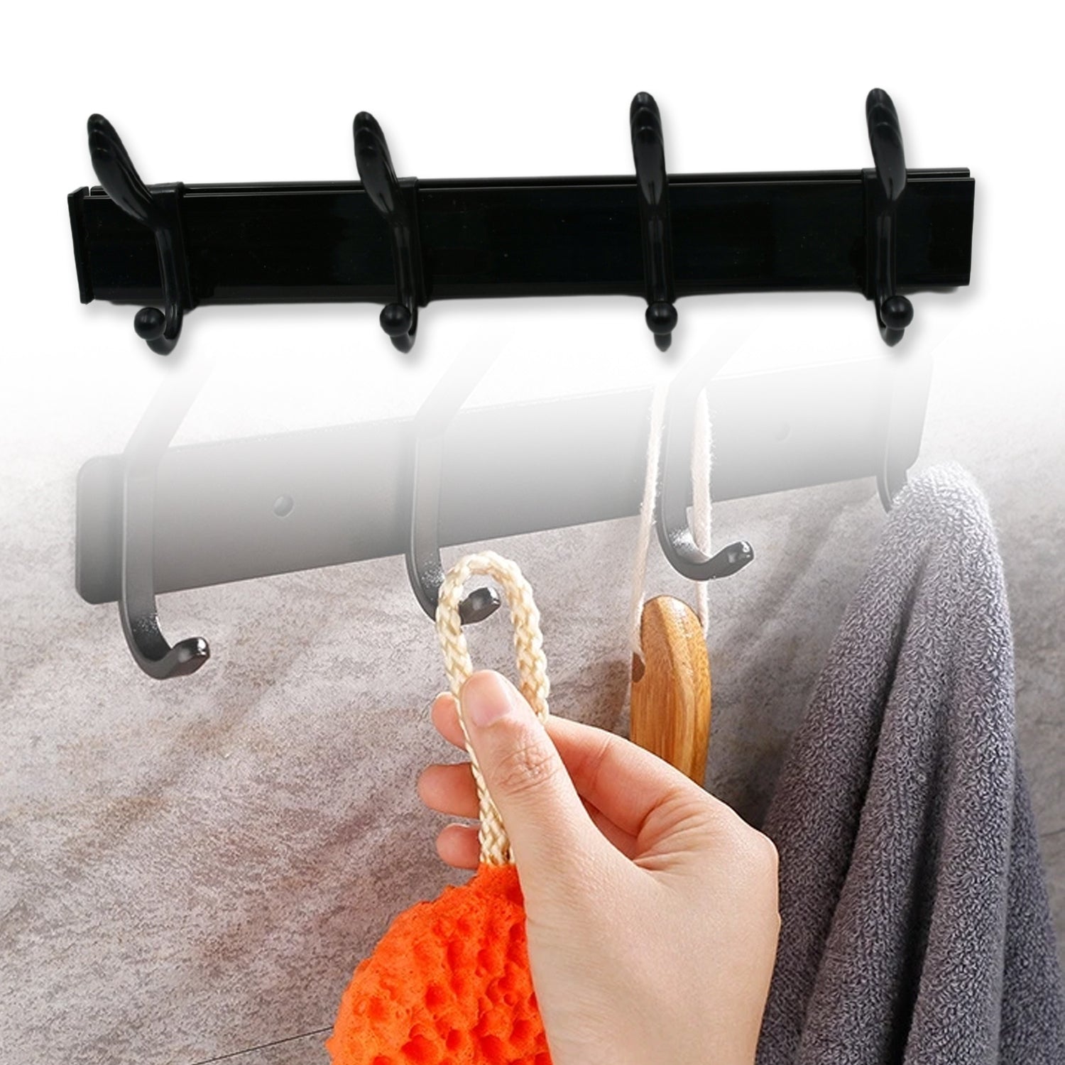 Wukusy 7570 cloth hanger wall door hooks rail with six hooks for hanging clothes, jackets, hats, and accessories on eco-friendly adhesive glue