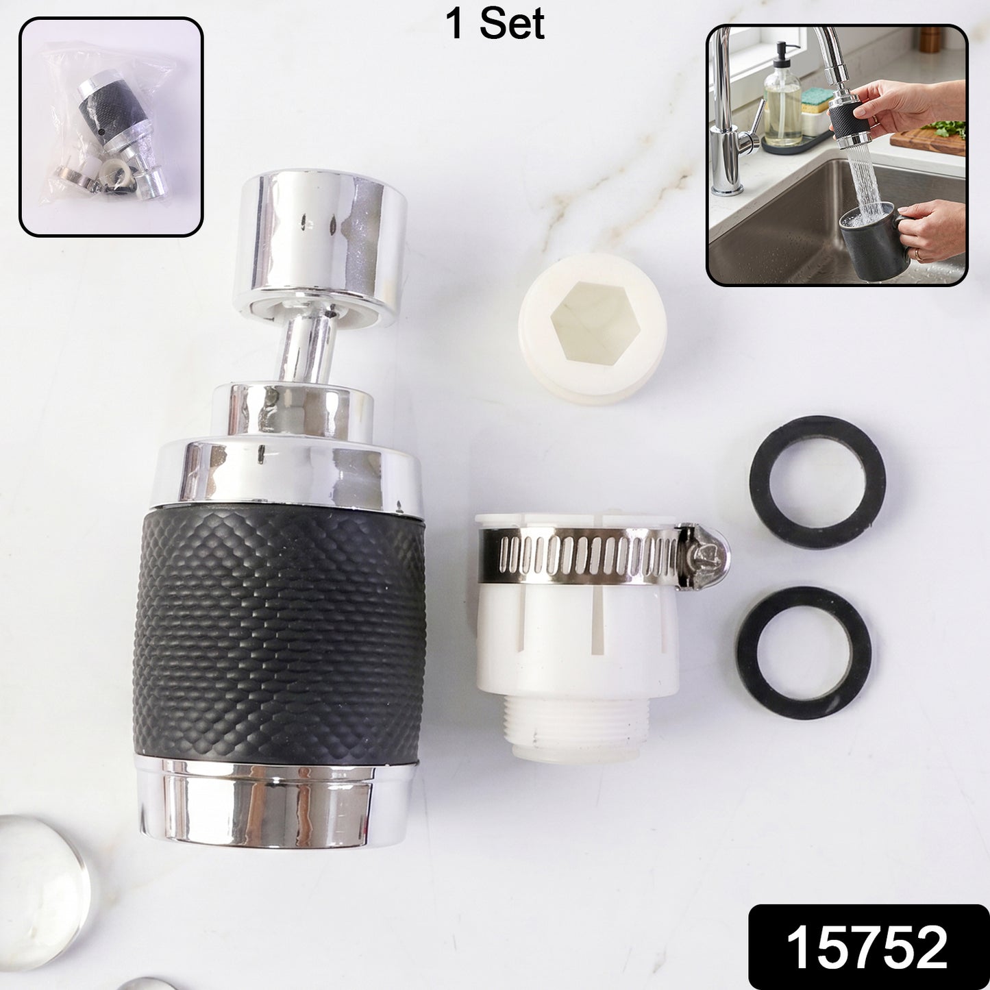 Wukusy kitchen water faucet sprayer with 360-degree rotatable tap extender and nozzle for sink, 1-piece set