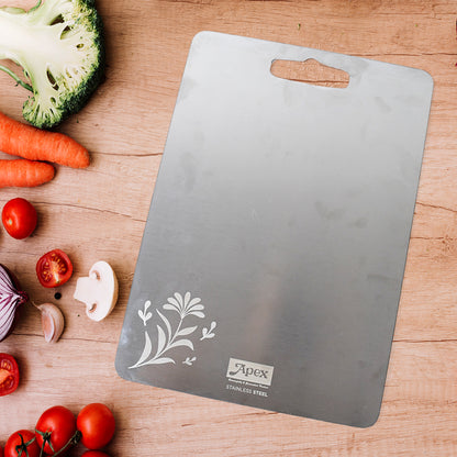 Wukusy Apex Steel-x stainless steel medium chopping board for kitchen prep, featuring a sleek, durable surface for food chopping.