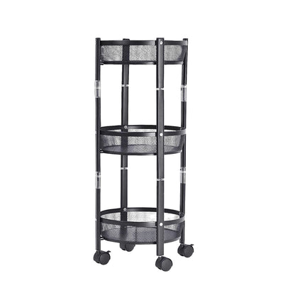 Wukusy 3-layer round metal mesh utility storage trolley with wheels, ideal for home improvement and organizing tools or supplies.