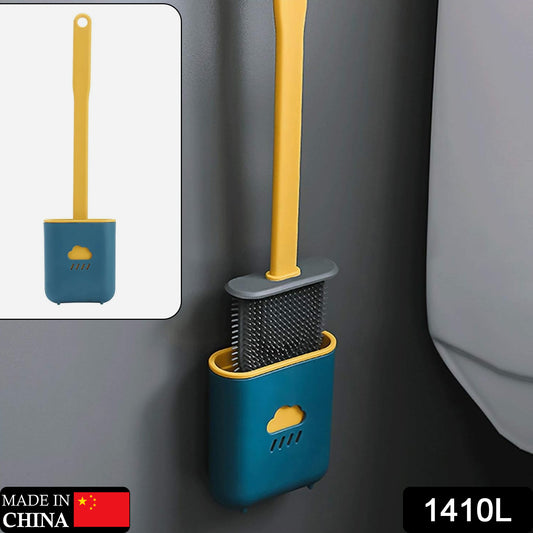 Wukusy 1410L silicone toilet brush with flexible soft bristles and quick-dry holder for effective bathroom cleaning.