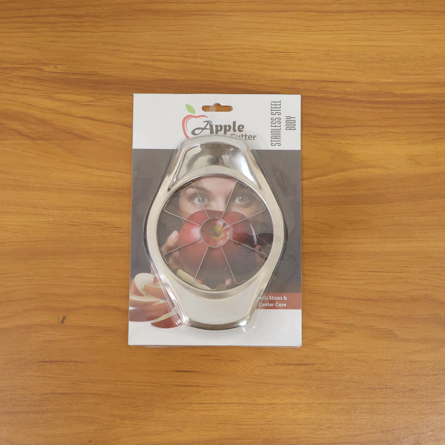 Heavy duty stainless steel apple cutter and slicer by Wukusy, featuring sharp blades for quick apple slicing.