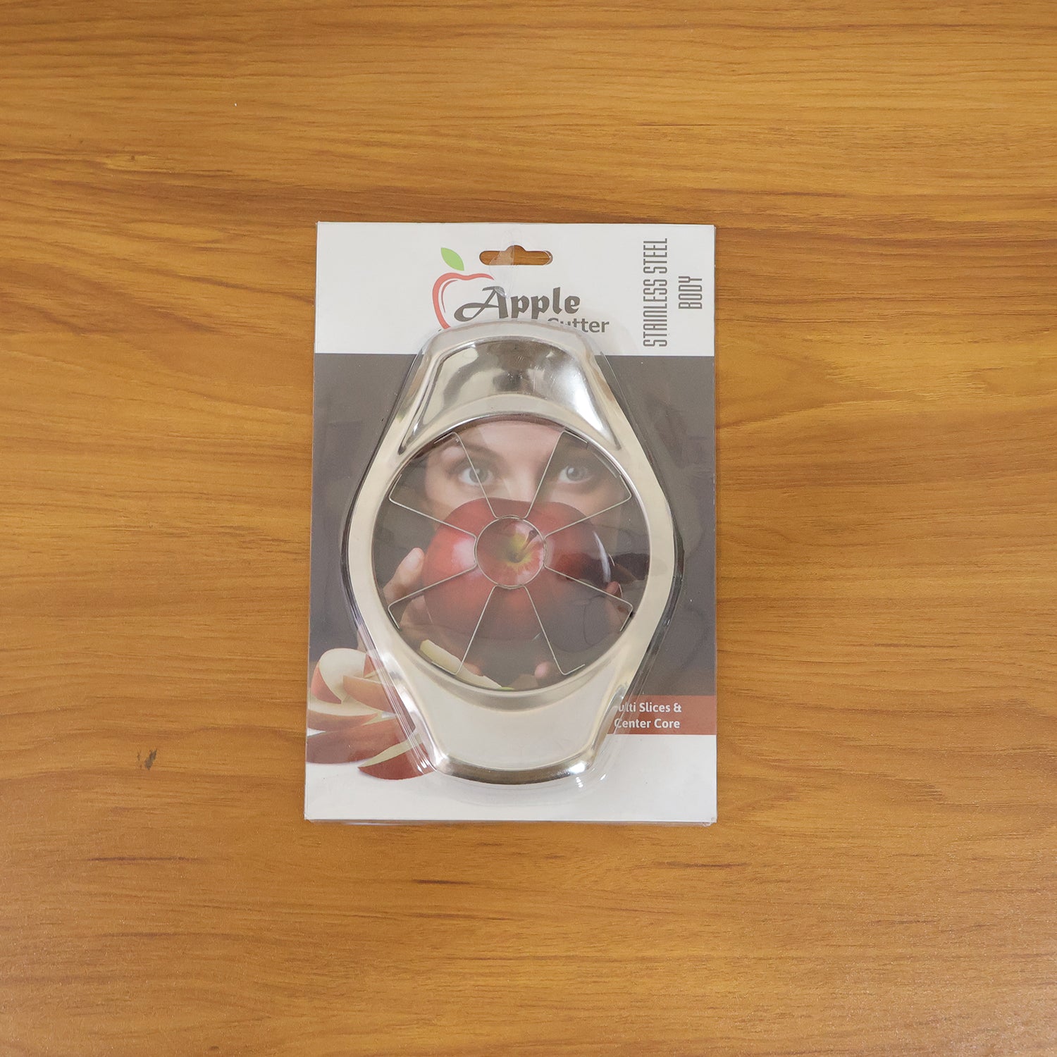 Heavy duty stainless steel apple cutter and slicer by Wukusy, featuring sharp blades for quick apple slicing.