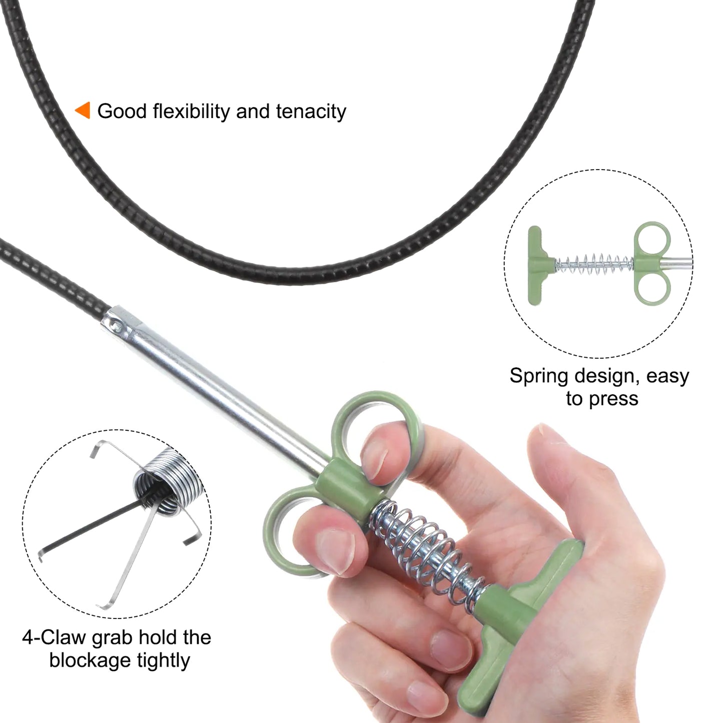 Wukusy flexible drain cleaning tool with hand grip, 157 cm long, designed for clearing stubborn clogs in pipes.