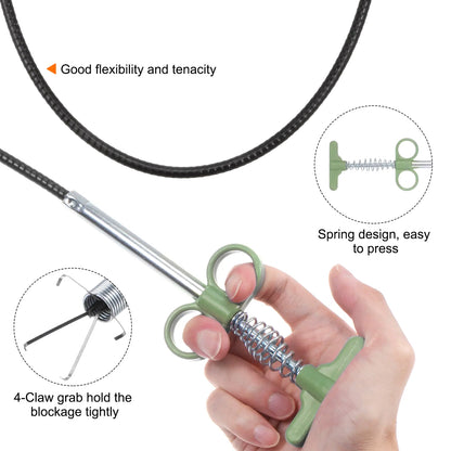 Wukusy flexible drain cleaning tool with hand grip, 157 cm long, designed for clearing stubborn clogs in pipes.