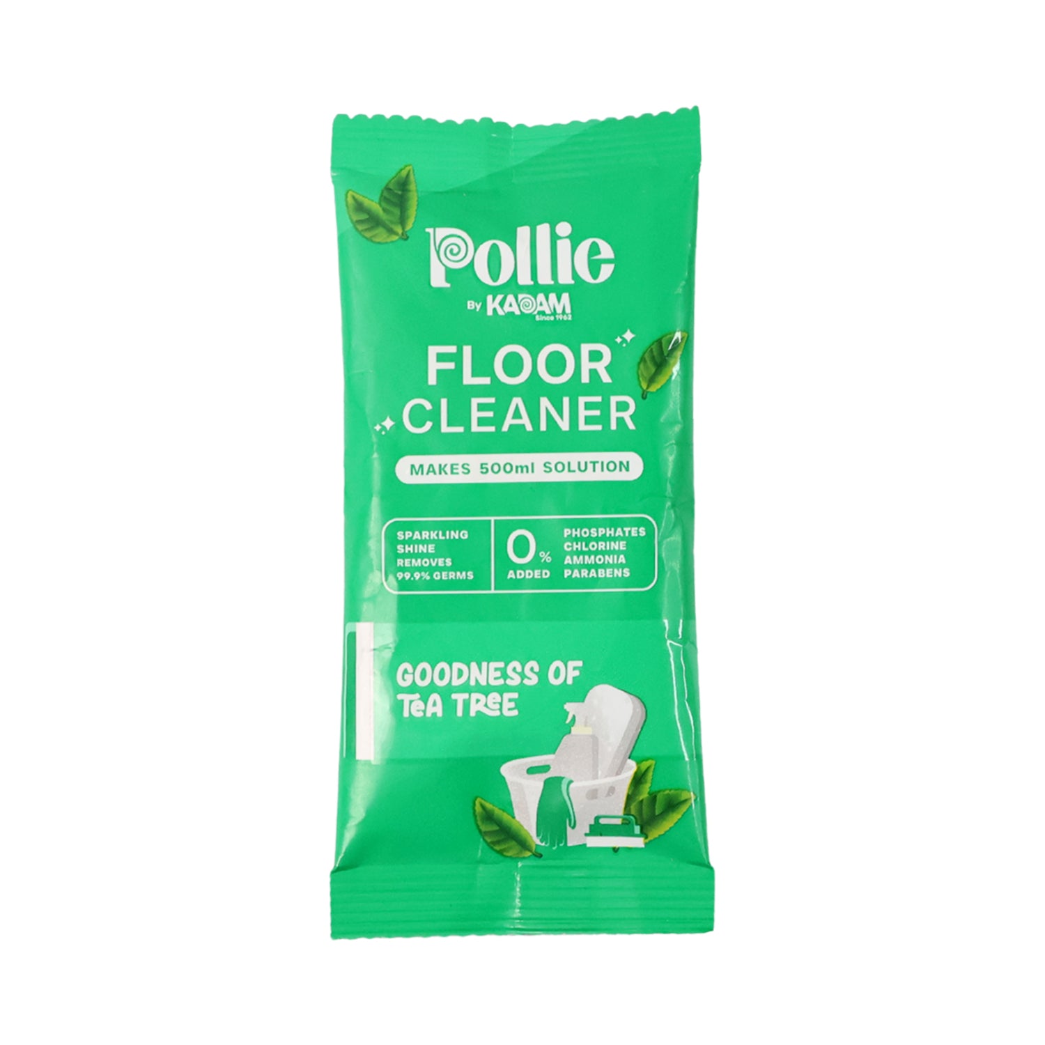 Pollic Kadam concentrated floor cleaner sachet by Wukusy with tea tree fragrance, 50g, for effective home floor cleaning.