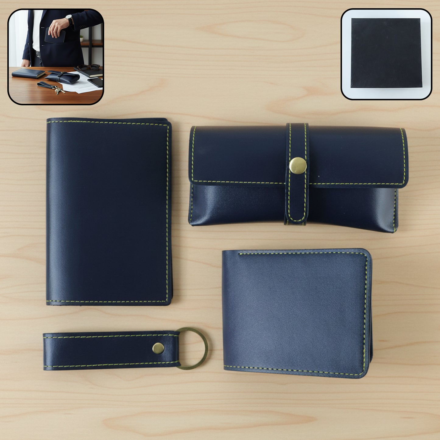 Wukusy 4-in-1 premium PU leather wallet gift set for men, includes four stylish wallets and accessories.