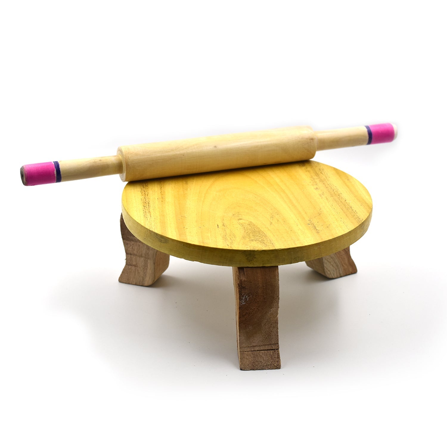Wukusy wooden belan for rolling rotis and preparing dough, traditional kitchen tool made of smooth wood.
