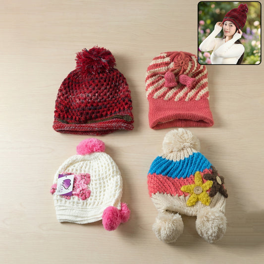 Wukusy cute winter woolen knitted cap for men and women with a mix of stylish designs, warm and cozy for cold weather.
